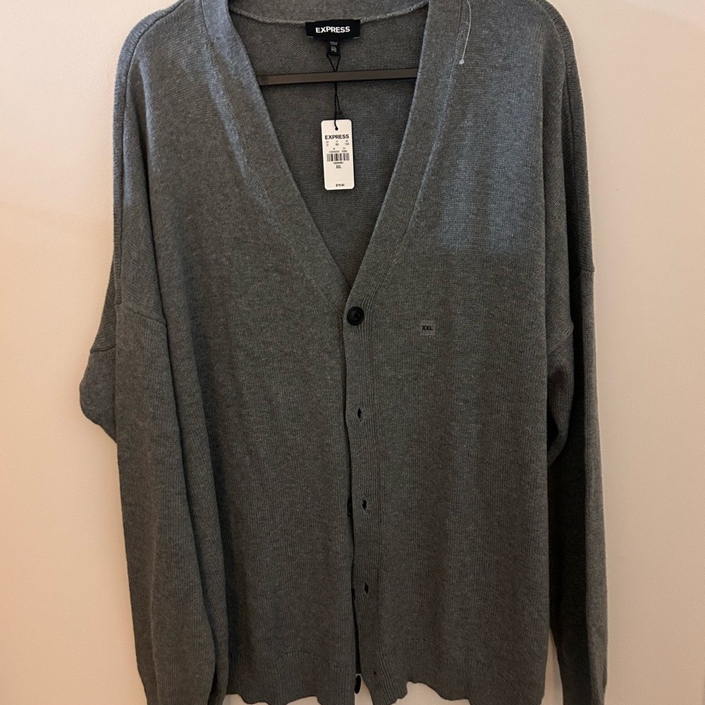 Express Men's V-Neck Gray Button-Up Sweater Cardigan 2X